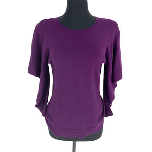 Cabi #3708 Peek Pullover Knit Top Size M Violet Purple Flounce Sleeve